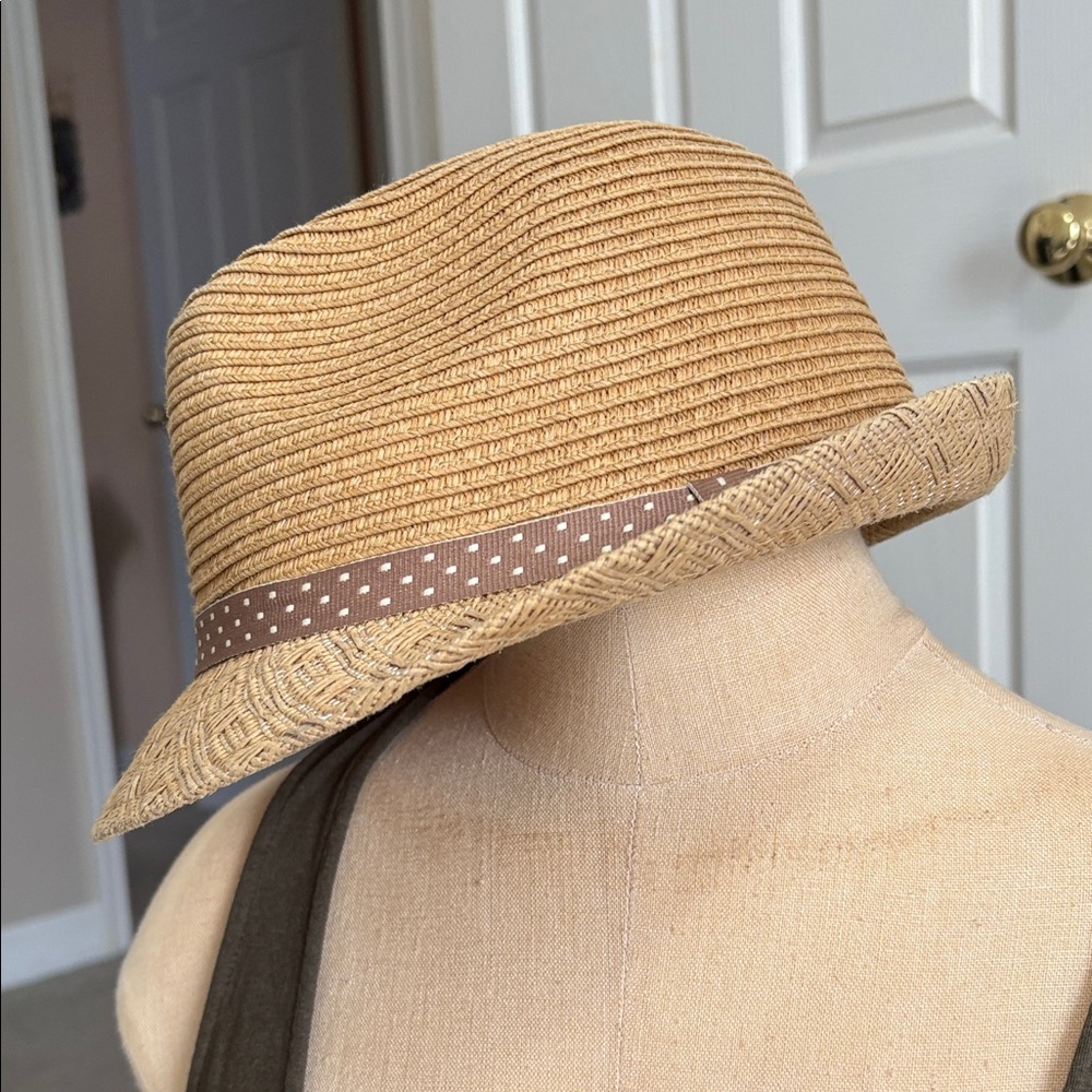 Straw Studios Tan Fedora with Brown Polka Dot Band - Picture 2 of 5